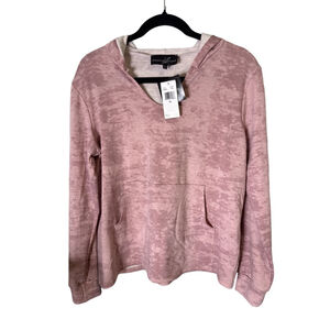 Lexington Avenue Pink Burnout Hoodie V-Neck Kangaroo Pocket Size LP Petite Large